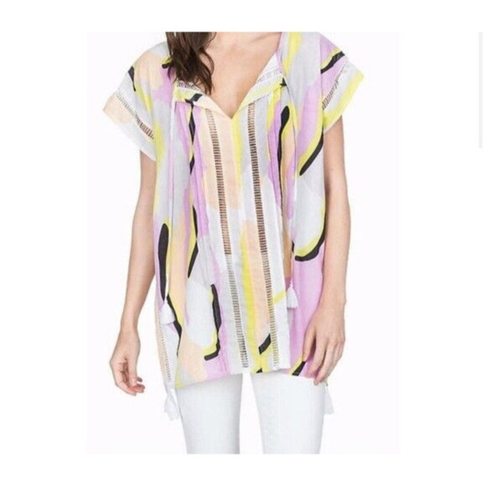 LILLA P Anthropologie Swim Cover Kaftan Pink Black White Yellow $250